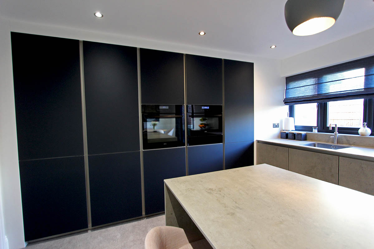 Next 125 Glassline kitchen Indigo Blue & Ceramic