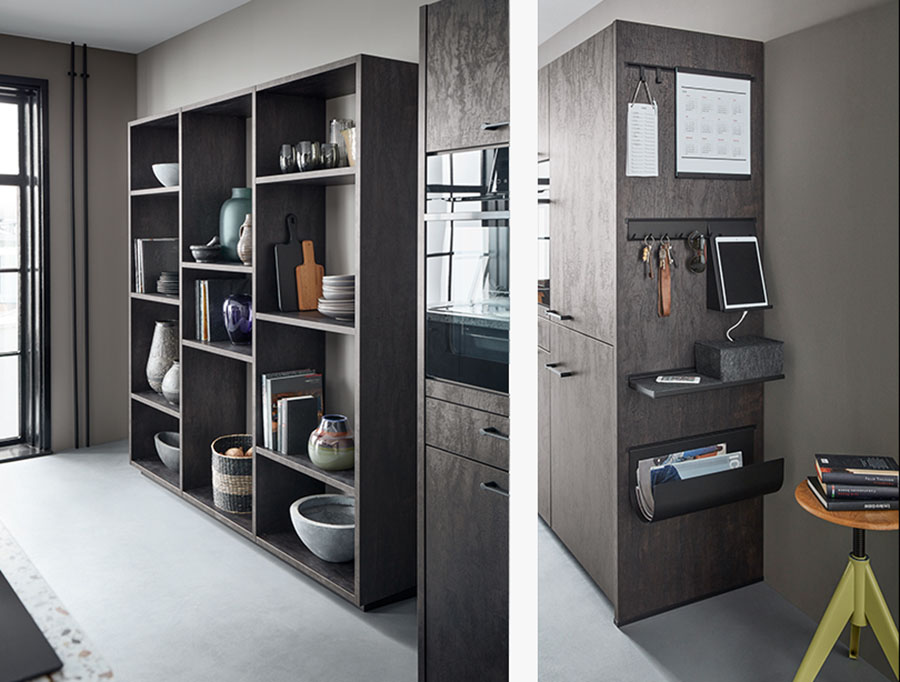 Schuller Linea Flamed Oak Black - Open Storage and OrgaWall