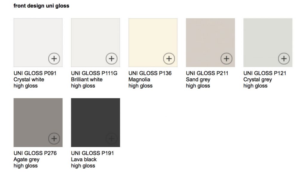 Schuller Uni High Gloss Colour Choices Chart
