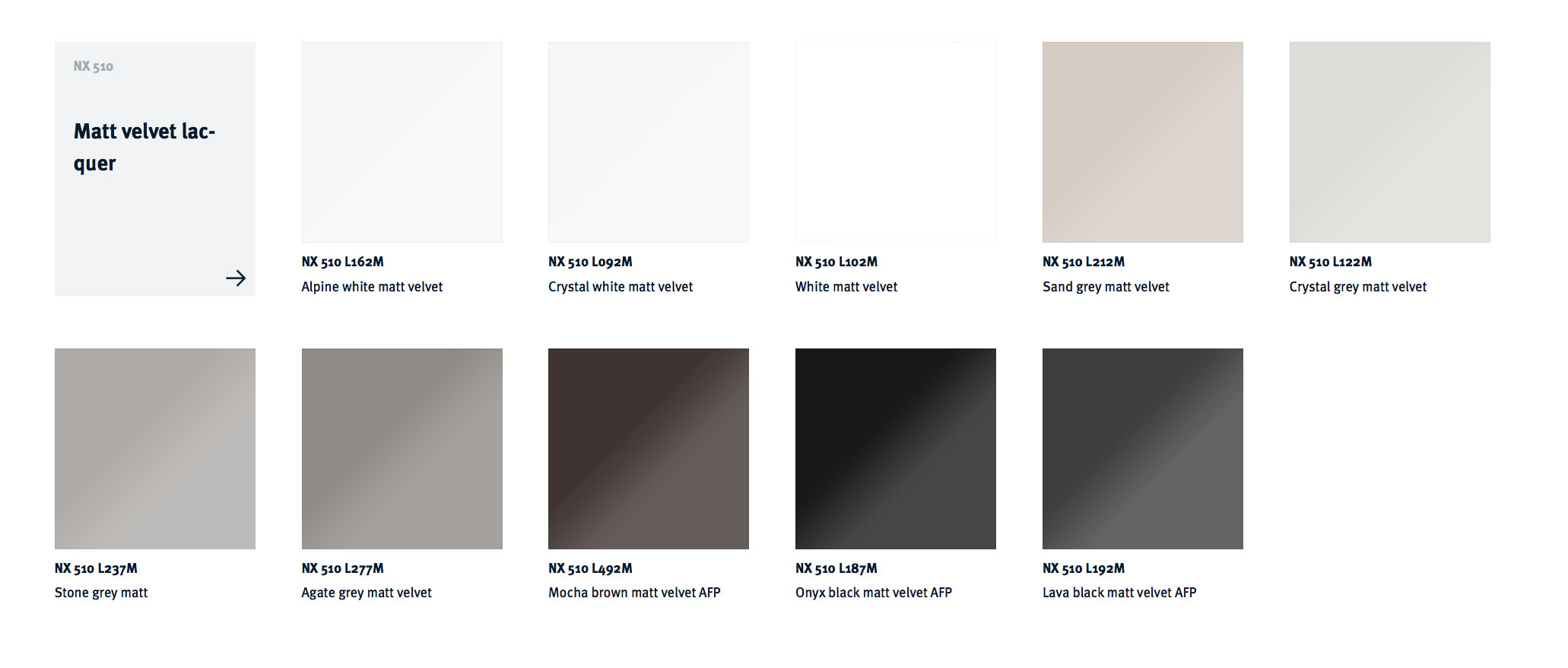 NX 510 Matt Velvet Colour Choices