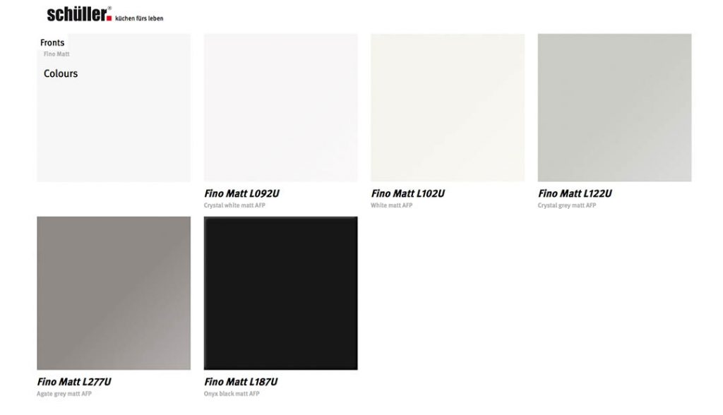 Schuller Fino Matt Door Colour Choices