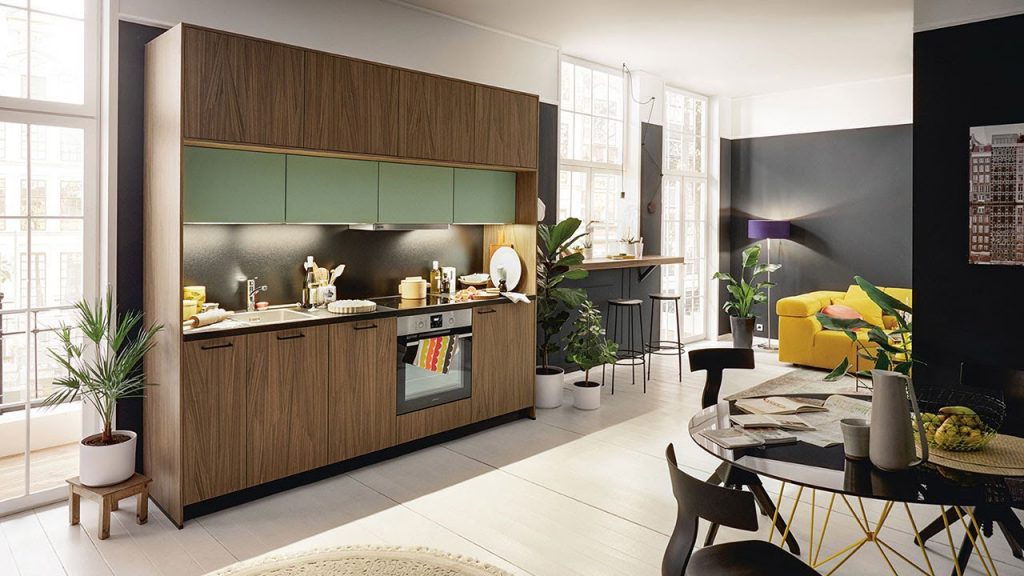 Akoni Wood & Sage Green German Kitchens